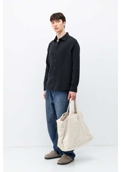 Vamos Müslin Kumaş Oversize Gömlek Siyah