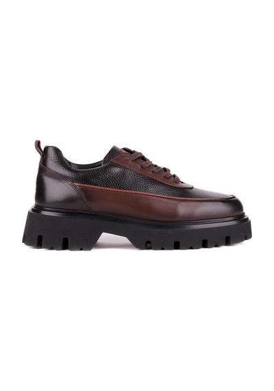 Shoetyle - Kahverengi Hakiki Deri Bağcıklı Erkek Günlük Ayakkabı 115-k534-1324 Kahve Rengi