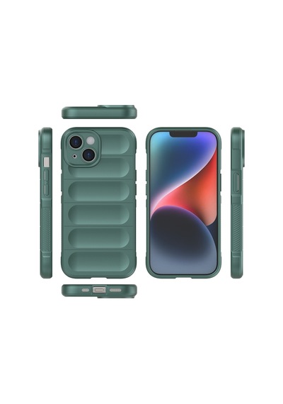 Vendas Apple iPhone Uyumlu  15 Kılıf Esnek Tpu Oyuklu Arka Yüzey Zore Etnik Silikon Kapak + Hayalet Ekran Koruyucu Yeşil