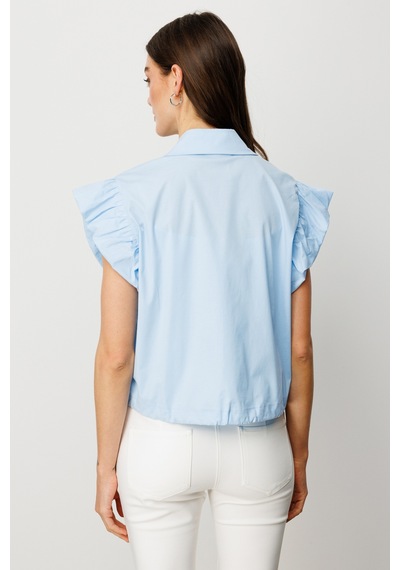 On Kadın Fırfırlı Kısa Kol Crop Gömlek - Minimalist Mavi