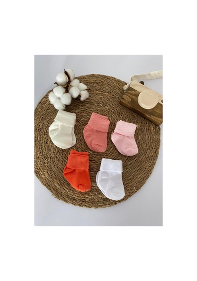 Glory Baby Organik Pamuklu Unisex 5'li Premium Yenidoğan Bebek Çorabı - Kutulu Pembe-ekru-somon-ekru-beyaz Pembe-ekru-somon-ekru-beyaz