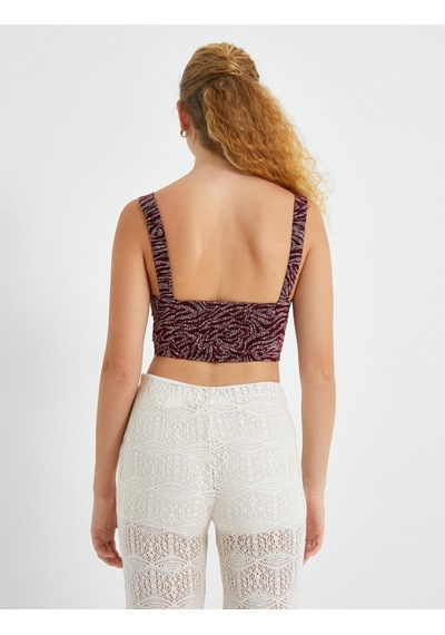 Koton Askılı Crop Atlet Bordo Desenli 2sak30089pw 2SAK30089PW04H