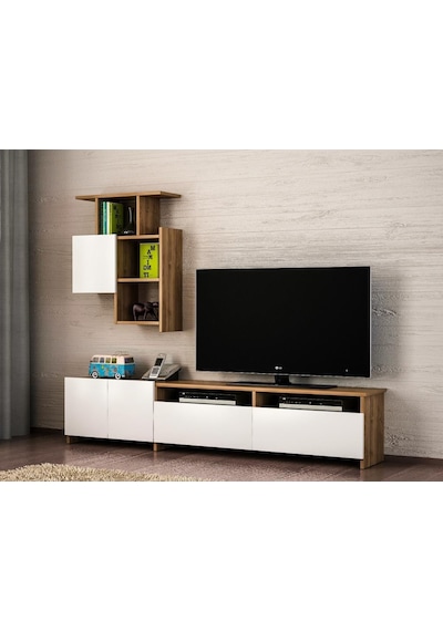 Dekorister Mariposa Kitaplıklı Tv Ünitesi Ceviz-Beyaz