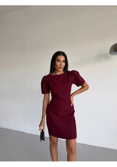 Modalima Bordo Kayık Yaka Kısa Kollu Mini Elbise Çok Renkli