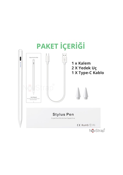 Novstrap Apple Uyumlu iPad Pro 13 M4 İle Dokunmatik Tablet Kalemi Dz900 Avuç İçi Reddi Gen3 Stylus Pencil 2 Adet Yedek Uç