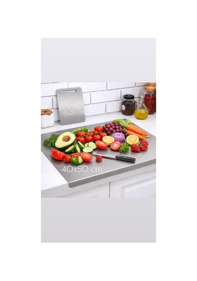 2'li Set Paslanmaz Çelik Tezgah Koruyucu 40x50cm + Paslanmaz Çelik Kesme Tahtası 15x25cm Gri