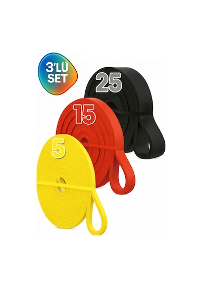Evapera 3'lü Set Fitness Pilates Cross Barfiks Spor Direnç Lastiği Kas Geliştirme Training Bandı Bant 3lü Set 5,15,25 Kg Çok Renkli