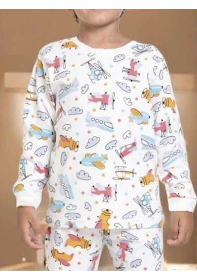 Cantoy Erkek Çocuk Helikopter Baskılı Pamuklu Pijama Takım-14916 Renklı