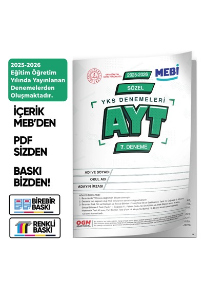 2026 Ösym Yks-ayt Sözel Meb Online Türkiye Geneli 7. Deneme Büyük Boy Renkli Baskı Ücreti