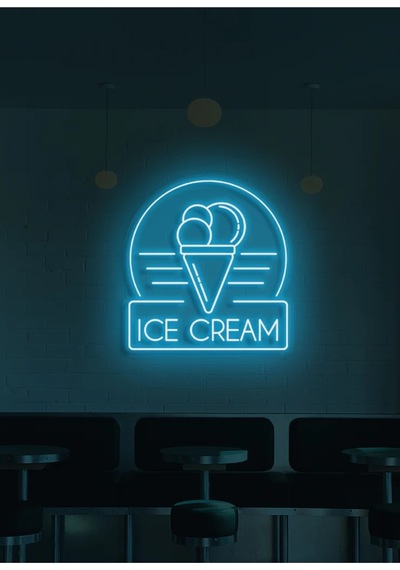Ice Cream Yazılı Ve Şekilli Neon Tabela Turkuaz