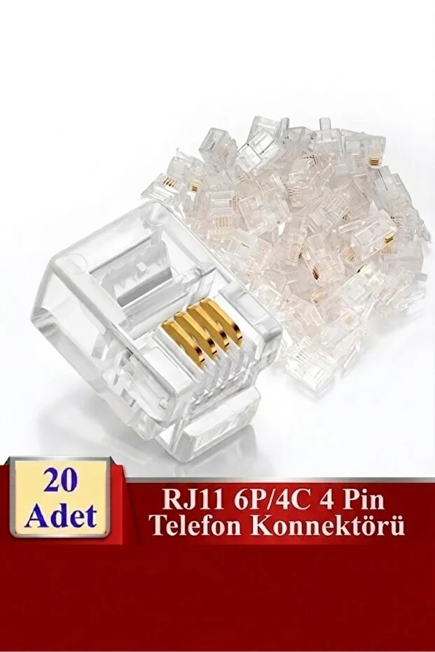 Rj11 4pin Jak 6p4c Telefon Kablosu Için Konnektör 4 Pinli Plug Altın Kaplama 4 Çekirdek 20 Adet