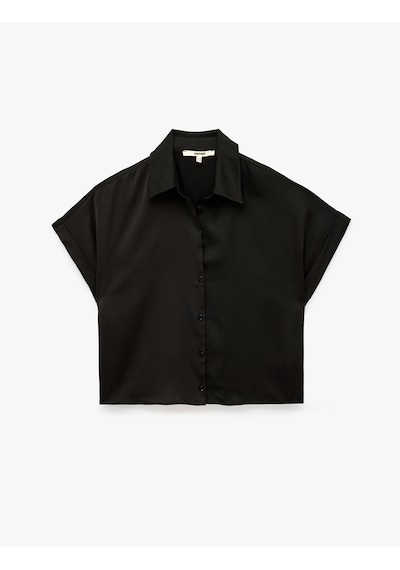 Koton Regular Fit Kısa Kollu Saten Gömlek Siyah 5sak60435pw