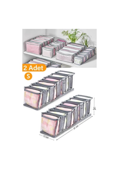 Serstil 2 Adet - 11 Gözlü Şeffaf Çekmece Içi Düzenleyici Organizer Small Gri