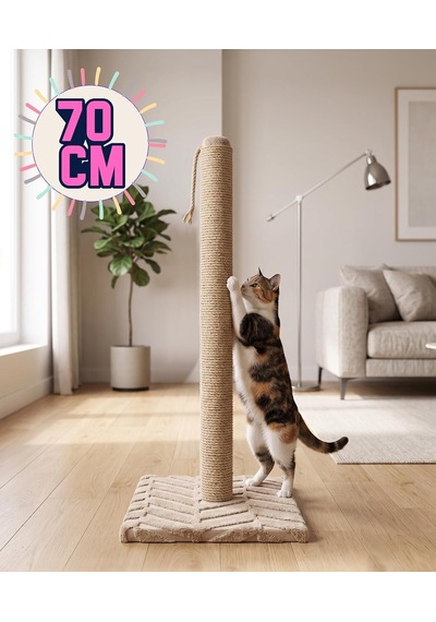 Tr 70 Cm Bej Kedi Tırmalama Tahtası - Sağlam Tabanlı Jüt İpli Kedi Tırmalama Direği