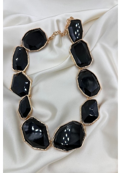 B&b Accessorıes Siyah Taşlı Modern Kolye Altın - Siyah