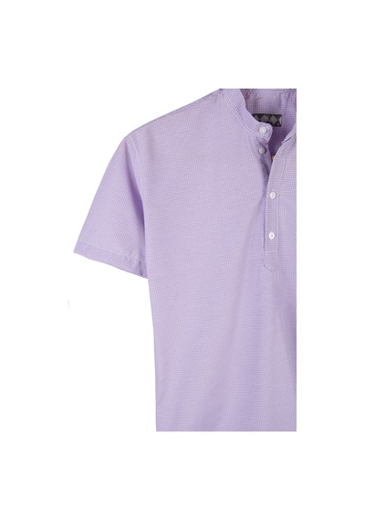 Erkek Mor Hakim Yaka Yarım Patlı Ekoseli Kısa Kollu Slim Fit Gömlek Mor