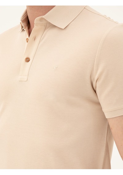 Bej Slim Fit Polo Yaka Merserize T-shirt 15469610