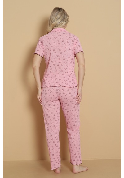 Wordex Mirano 1711 Kalp Desenli Pointel İnce Kumaş Düğmeli Kısa Kollu Kadın Pijama Takımı Pembe Wordex Mirano 1711 Kalp Desenli Pointel İnce Kumaş Düğmeli Kısa Kollu Kadın Pijama Takımı Pembe