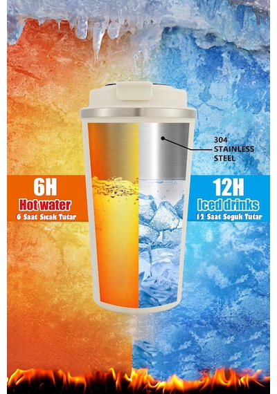 510ml Termos, Dokunmatik Derece Göstergeli Bardak Termos, Vakumlu Termos, Mug Termos, Çelik Termos Çok Renkli