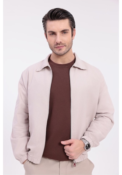 Erkek Gabardin Kumaş Fermuarlı Oversize Mevsimlik Ceket-144 Bej