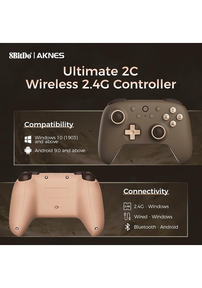 8bitdo Ultimate 2c 2.4g Kablosuz Kumanda, Windows Pc Ve Android İçin, Hall Efektli Joystickler Ve Hall Trigger, 1000hz Yoklama Hızı Ve Eşlenebilir L4/r4 Düğmeleri İle Brownie