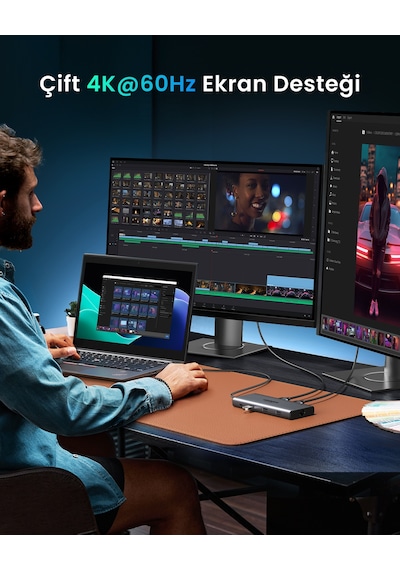 Ugreen Revedok Pro 210 10-in-1 Type-c Giriş 2xusb-a 2.0, 1xusb-a 3.0, 2xusb-c, 2xhdmı 8k/4k, Sd, Tf, Rj45, 15534 -