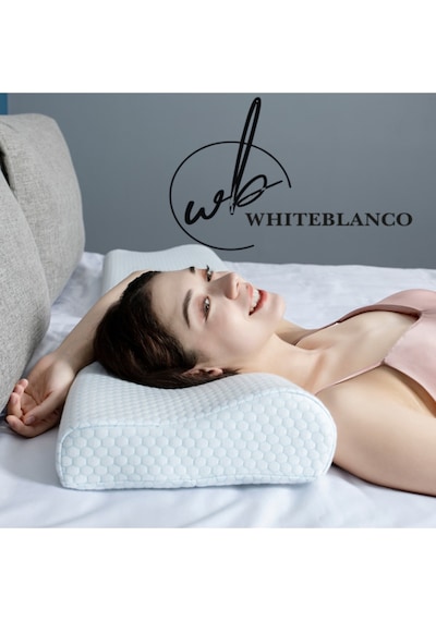 WhiteBlanco Visco Boyun Yastığı Boyun Destekleyici Visco Yastık Ortopedik Boyun Yastığı Çift Taraflı Beyaz