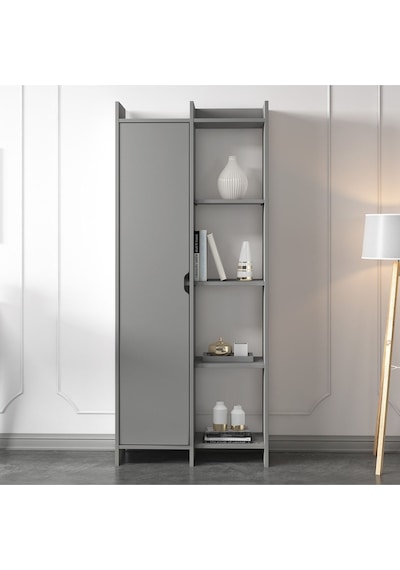 Offer Çok Raflı, Tek Kapaklı Kitaplık Kilim - 180 Cm, Ev-ofis, Kütüphane - Sis Gri Sis Gri