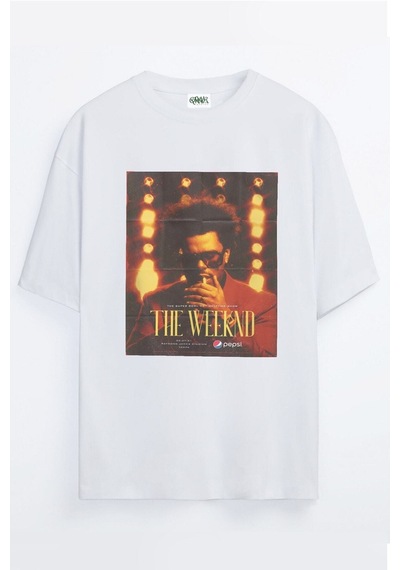 Noıssey Chulchan Shop Poster The Weeknd Baskılı Unisex Oversize T-shirt Beyaz