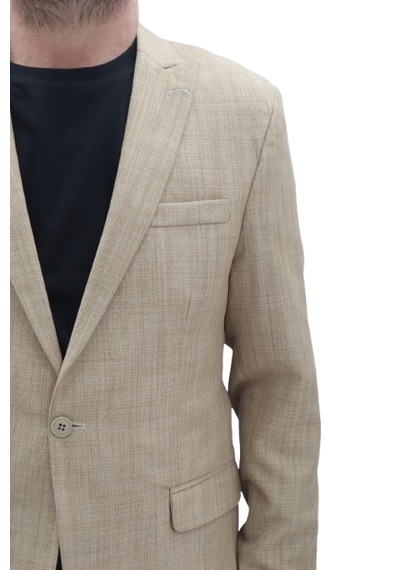 Twenhil Dmctekstil Erkek Krem 206 Düz İtalyan Kesim Dar Kalıp Tek Düğme Blazer Ceket
