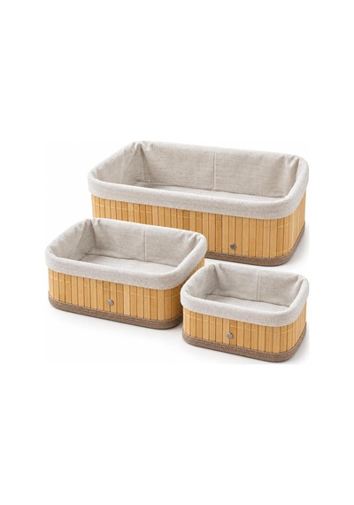 Bambu Düzenleyici Sepet Seti, Kumaş Astarlı, 3'lü Set Diğer