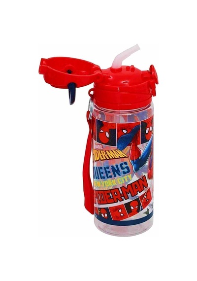 Spıderman Lisanslı Pipetli Plastik Matara 500 Ml Kırmızı Otto-42529 Şeffaf