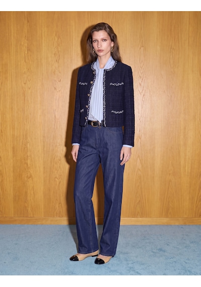 Koton Slim Fit Uzun Kollu Bisiklet Yaka Kontrastlı Düğmeli Tüvit Ceket Lacivert 7wak50024pw Koton Slim Fit Uzun Kollu Bisiklet Yaka Kontrastlı Düğmeli Tüvit Ceket Lacivert 7wak50024pw