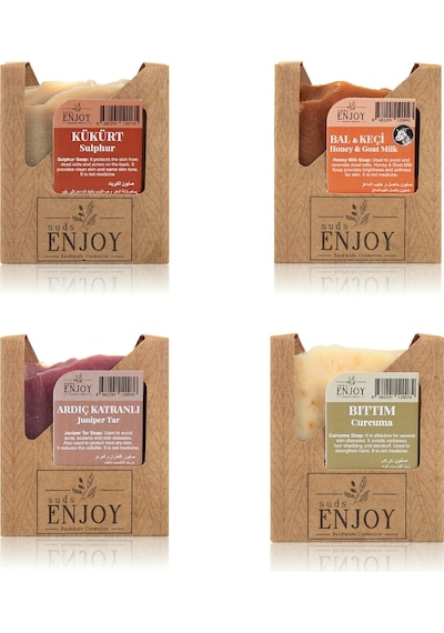 Suds Enjoy Doğal Kükürt Sabun + Bal ve Keçi Sütü Sabun + Ardıç Katranı Sabun + Bıttım Sabun 100 G