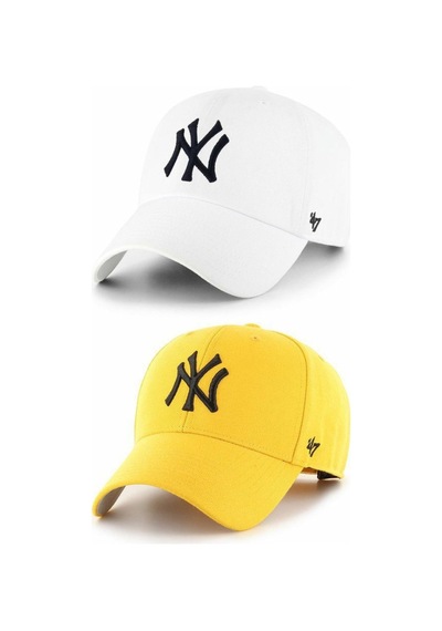 Gyes Spor Ny Şapka Unisex 2'li Takım Arkası Cırtlı Ayarlanabilir Sari Beyaz Sarı