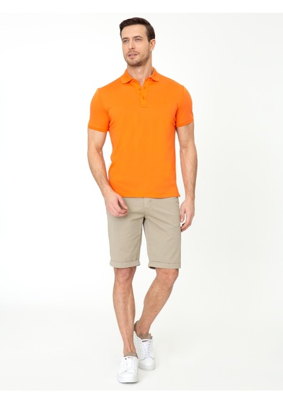 Turuncu Polo Yaka Slim Fit Basic Merserize T-shirt