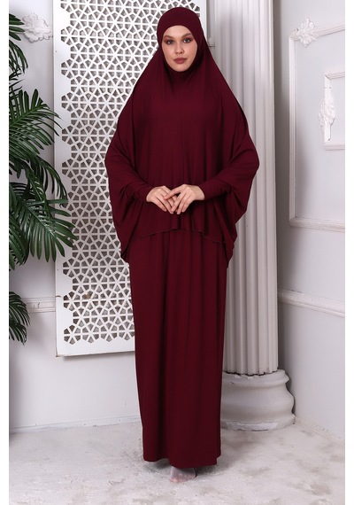 İhvan 2 Parça Pratik Namaz Elbisesi 8016 Bordo