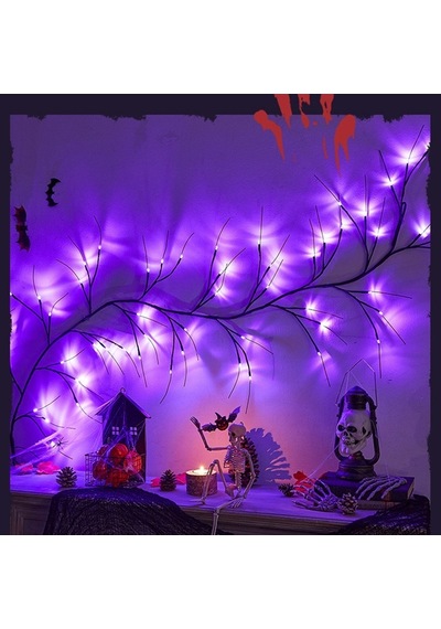 Dekoratif Led Ağaç Dalı Işık - Mor Işıklı Duvar Dekoru Ortam Aydınlatması 36 Led Mor Işık