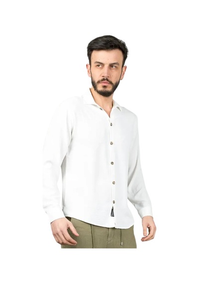 Regular Fit Dokuma Uzun Kol Gömlek Beyaz