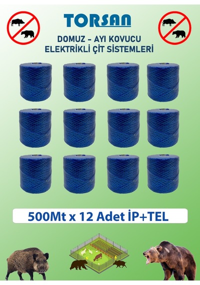 Elektirikli Çit 500m X 12 Adet Çift Örgülü Galvanizli Tel + İp