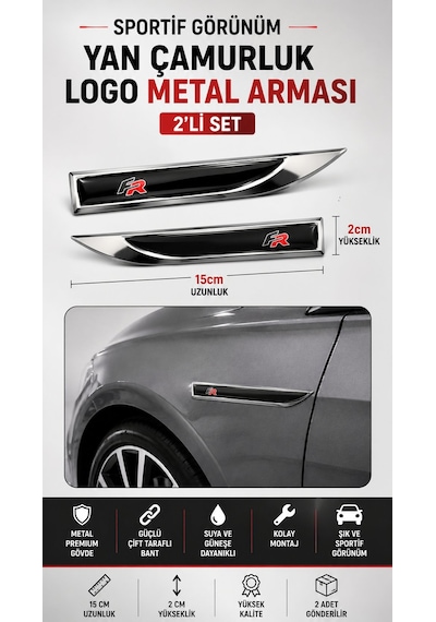 Fr Metal Damla Desen Çamurluk Yan Çıtası Logo Amblem 2 Li Set 15