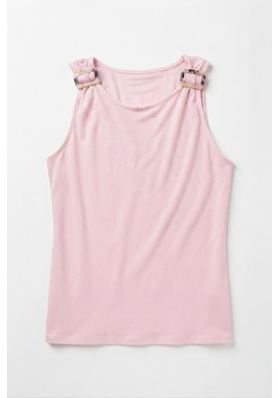 Feg Store Kadın Pembe Omuz Tokalı Kolsuz Atlet Bluz