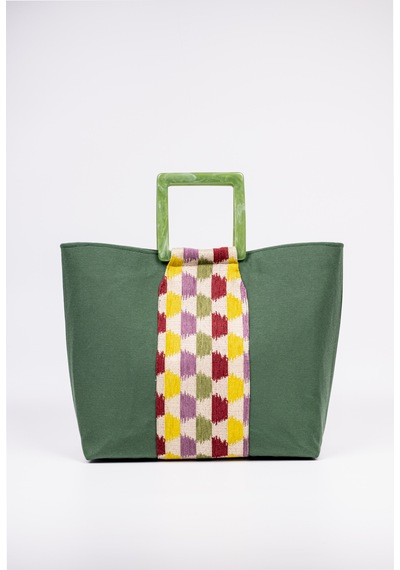 Fabric Craft Bag El Çantası Yeşil Duck Kumaş Astarlı Mıknatıslı 45x40 Yeşil