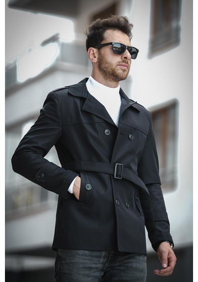 Oksit Lusaka Su İtici Slim Fit Kemer Detaylı Trençkot Siyah