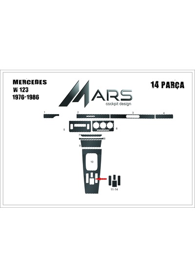 Mercedes 123 Torpido Kaplama 1976-1986 10 Parça Siyah Karbon