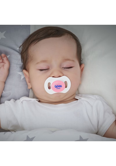 Wee Baby 2'li Gece Gündüz Damaklı Silikon Emzik 0-6 Ay (Saklama Kabı Hediyeli) Pembe