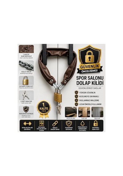Dayanıklı Galvaniz Zincir Ve Asma Kilit Güvenlik Dolap Kilidi Kahverengi