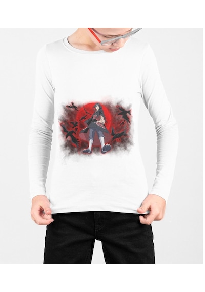 Kostüm Sarayı Naruto Akatsuki Anime Cosplay Baskılı Uzun Kol Tişört Beyaz