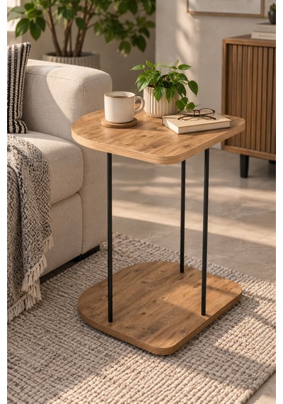 Sulorahome Tekerlekli Oval Servis Sehpası Çam Desenli Kahverengi