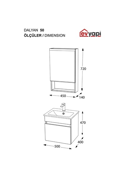 Biani Dalyan 50 Cm Banyo Dolabı Renk Latte